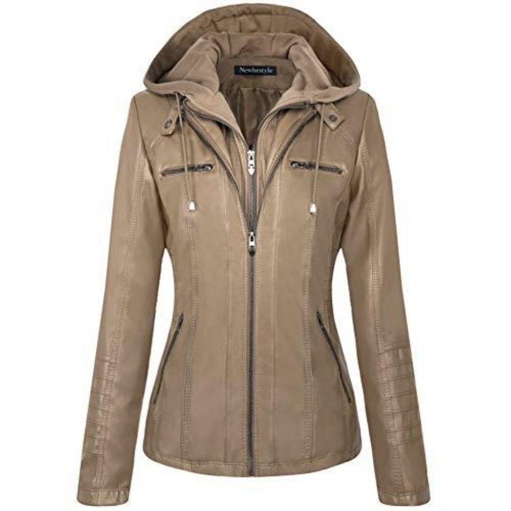 Women's Faux Leather Motorcycle Jacket With Detachable Hood XXL *NWOT*